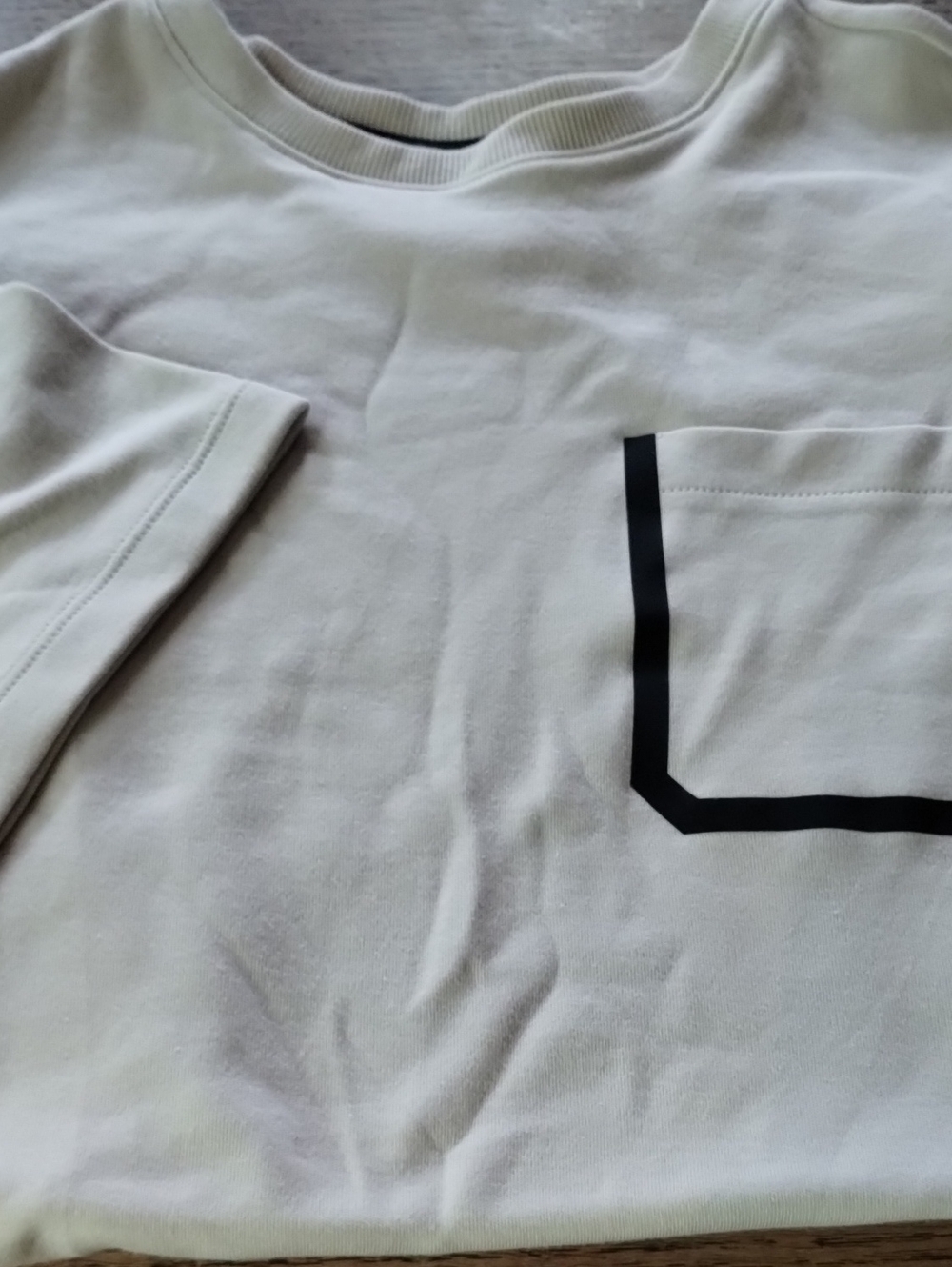 Old Navy Long-Sleeve Pocket Tee in Cream with Black Trim